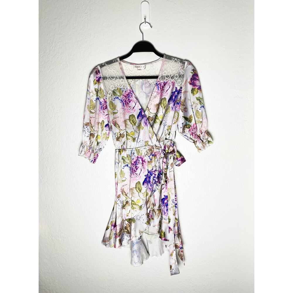 Women's Beach Riot x‎ V. Chapman Lotus Wrap Dress Floral Mini Asymmetrical Lace - Picture 5 of 13